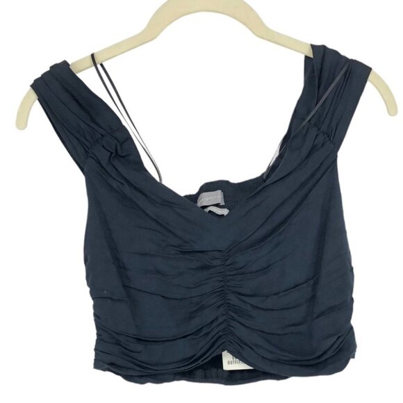 BNWT Urban Outfitters Dark Navy Blue/Black Ruched Short Crop Top - Picture 1 of 11